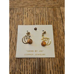 Vintage Gold Tone Moon/Stars Design Dangle Earrings, 1.25'' Length